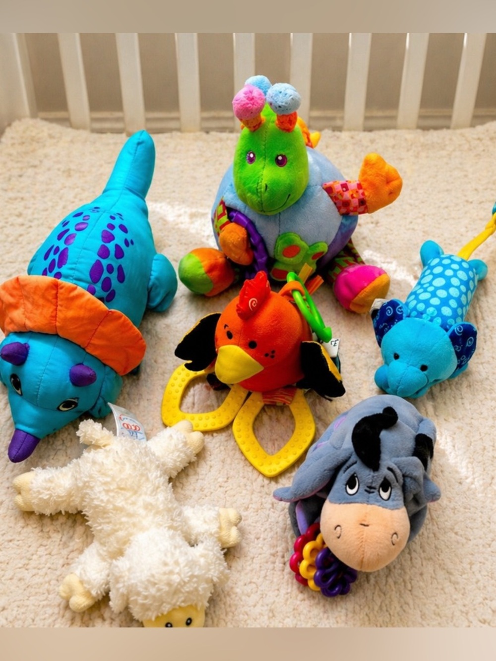 Baby Rattle Toy Lot 6 Plush Crib Toys Disney Gund Infantino Mix